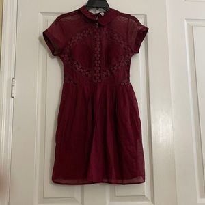 Free people burgundy short sleeve fit &flare dress